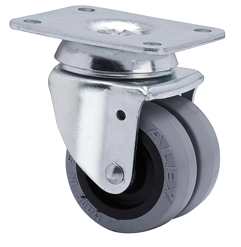 Rubber dubbel zwenkwiel met topplaat - 50mm - 70kg
