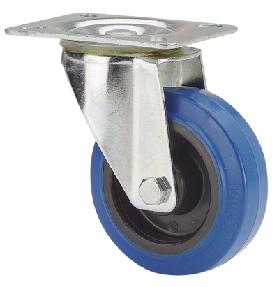 Blauw rubber zwenkwiel met topplaat - 80mm - 100kg Rollen