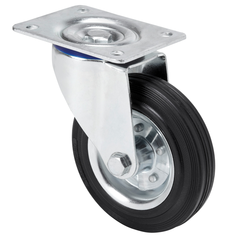 Rubber zwenkwiel met topplaat - 200mm - 205kg Rollen