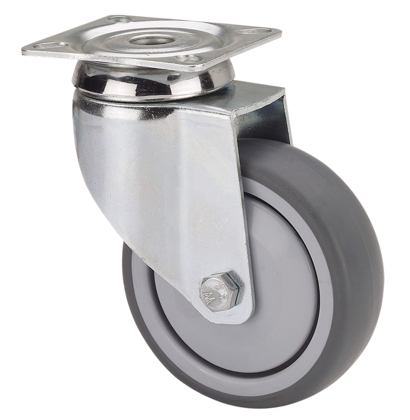 TPR rubber zwenkwiel met topplaat - 100mm - 100kg- Kogellager