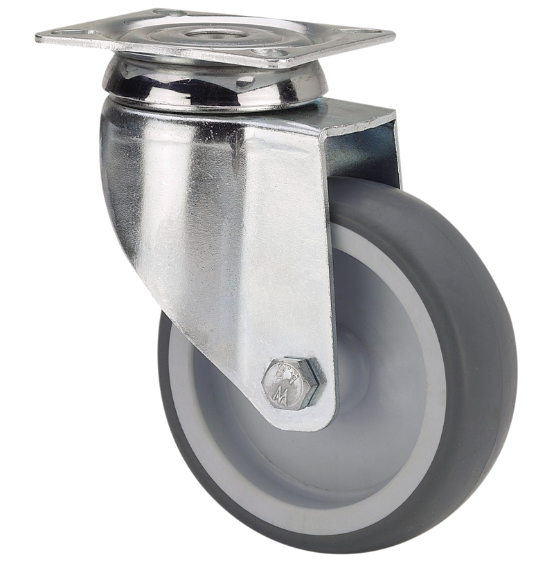 TPR rubber zwenkwiel met topplaat - 125mm - 100kg
