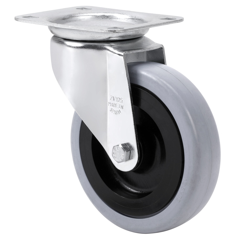 Grijs Rubber zwenkwiel met topplaat  - 125mm - 135kg
