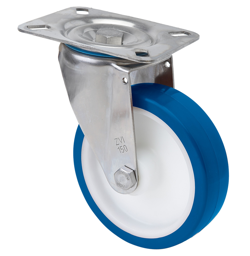 PU RVS zwenkwiel blauw met topplaat - 80mm - 130kg