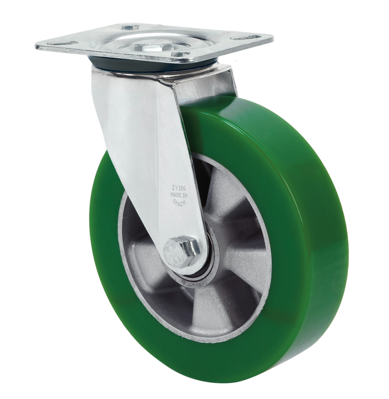 Premium PU aluminium  zwenkwiel met topplaat versterkt  - 200mm - 700kg Kogellager