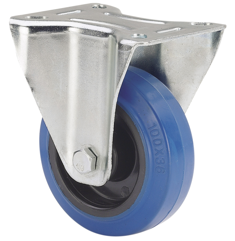 Blauw rubber bokwiel - 100mm - 120kg Rollen