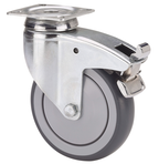 TPR rubber zwenkwiel geremd met topplaat - 100mm - 100kg- Kogellager