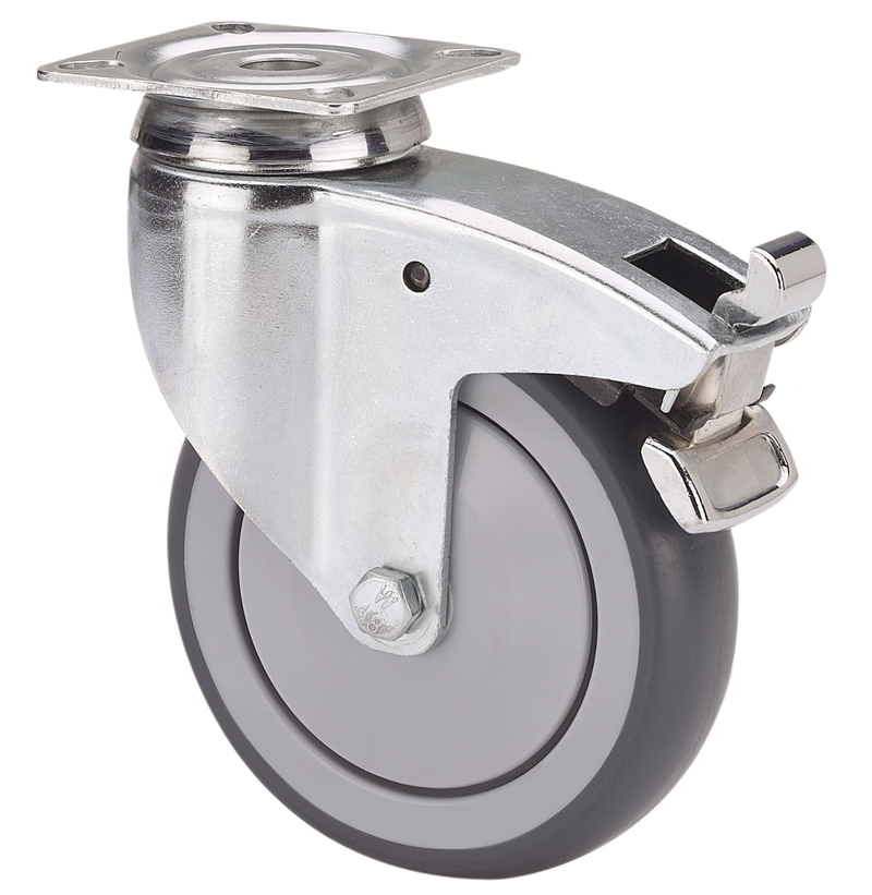 TPR rubber zwenkwiel geremd met topplaat - 125mm - 100kg- Kogellager
