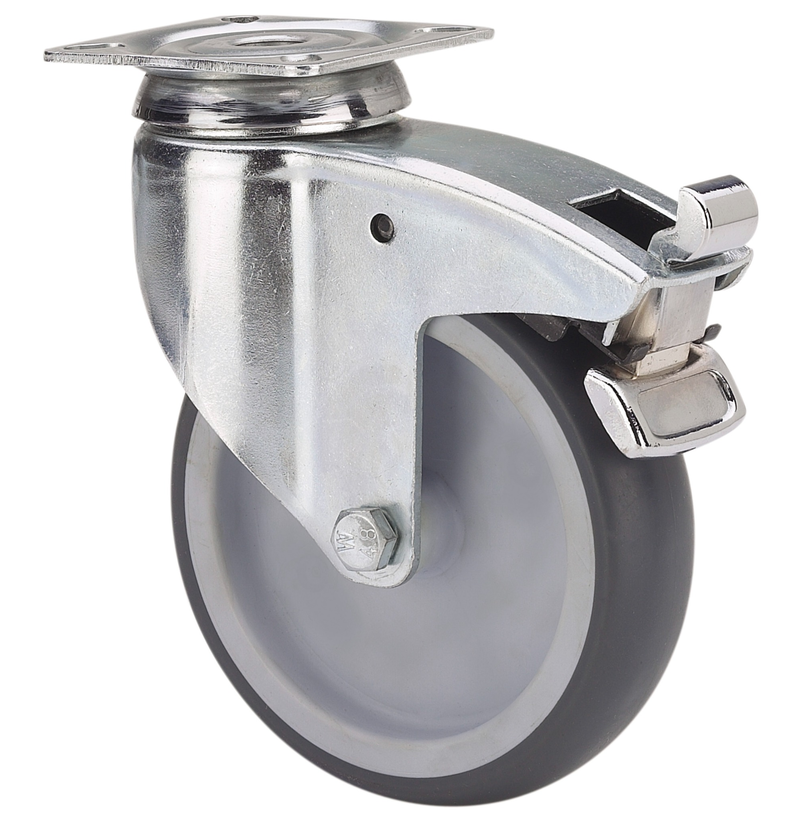 TPR rubber zwenkwiel geremd met topplaat - 100mm - 100kg