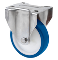 PU RVS blauw bokwiel - 100mm - 150kg RVS rollen