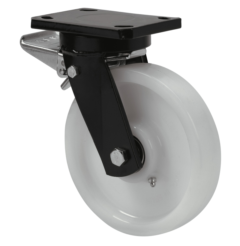 Nylon zwaarlast zwenkwiel geremd met topplaat- 150mm - 900kg Kogellager