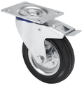 Rubber zwenkwiel geremd met topplaat - 125mm - 120kg Rollen