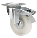 Nylon zwenkwiel geremd met topplaat - 100mm - 150kg