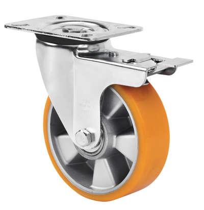 PU aluminium  zwenkwiel geremd  met topplaat versterkt  - 250mm - 700kg Kogellager
