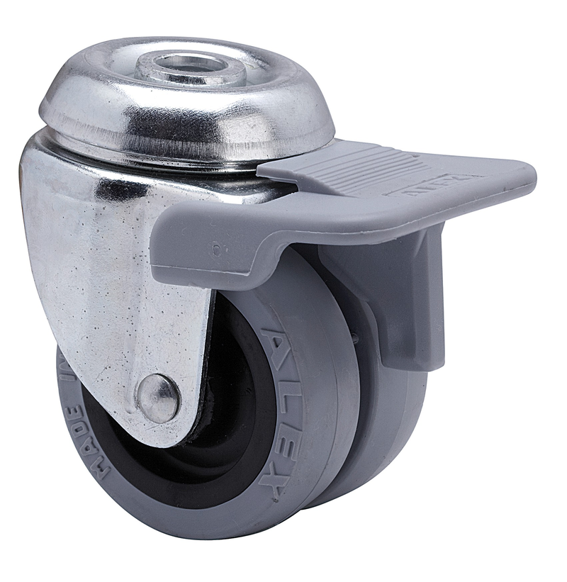 Rubber dubbel zwenkwiel met centraal gat - 50mm - 70kg