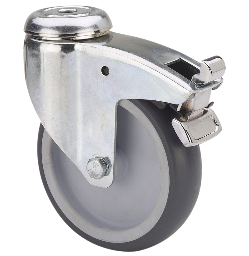 TPR rubber zwenkwiel geremd met centraal gat - 125mm - 100kg