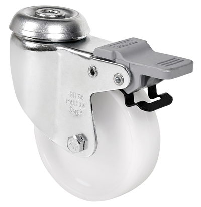 PP zwenkwiel geremd met Doorgaand gat- 60mm - 50kg