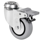 Rubber zwenkwiel geremd met Doorgaand gat- 60mm - 40kg