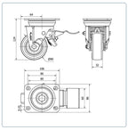 PU zwenkwiel geremd met topplaat - 80mm - 200kg
