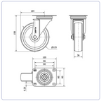 Nylon RVS zwenkwiel met topplaat - 125mm - 250kg