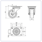 Nylon RVS zwenkwiel met topplaat - 80mm - 200kg