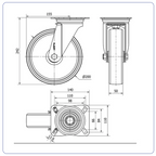 Nylon RVS zwenkwiel met topplaat - 200mm - 500kg