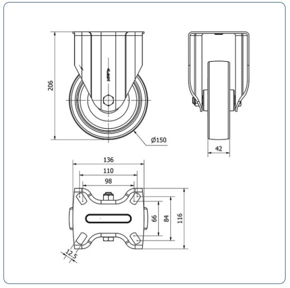 PU bokwiel - 150mm - 450kg
