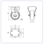 Nylon RVS bokwiel - 60mm - 60kg