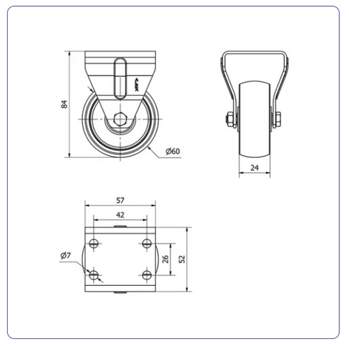 Nylon RVS bokwiel - 60mm - 60kg