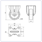 Nylon RVS bokwiel - 100mm - 200kg