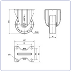 Nylon RVS bokwiel - 80mm - 200kg