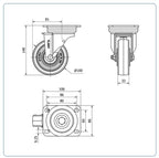 PU zwenkwiel met topplaat - 100mm - 200kg Kogellager