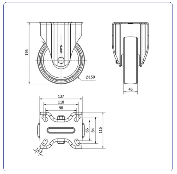 Nylon RVS bokwiel - 150mm - 400kg