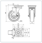 PU zwenkwiel met topplaat - 150mm - 750kg Kogellager