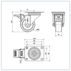 Nylon RVS zwenkwiel geremd met topplaat - 80mm - 200kg
