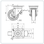PU zwenkwiel geremd met topplaat - 125mm - 300kg
