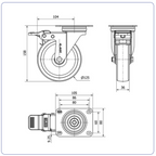 Nylon RVS zwenkwiel geremd met topplaat - 125mm - 250kg