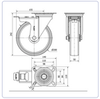 Nylon RVS zwenkwiel geremd met topplaat - 200mm - 500kg