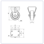 Polyurethaan RVS bokwiel - 60mm - 60kg