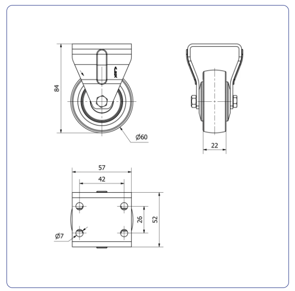 Polyurethaan RVS bokwiel - 60mm - 60kg