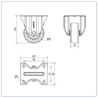 PU RVS blauw bokwiel - 80mm - 120kg RVS rollen