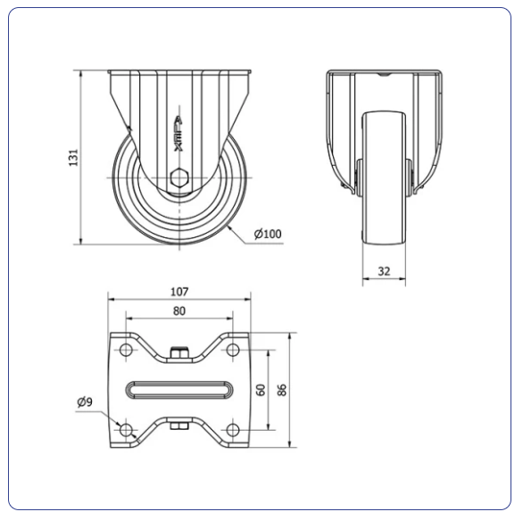 Polyurethaan RVS bokwiel - 100mm - 180kg RVS rollen