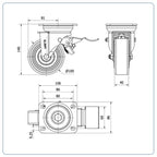PU zwenkwiel geremd met topplaat - 100mm - 400kg Kogellager