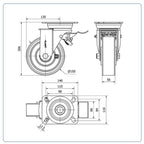 PU zwenkwiel geremd met topplaat - 150mm - 750kg Kogellager