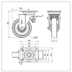 PU zwenkwiel geremd met topplaat - 150mm - 450kg
