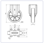 PU aluminium bokwiel  - 200mm - 800kg Kogellager