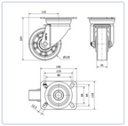 PU aluminium zwenkwiel met topplaat  - 125mm - 500kg Kogellager