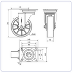 PU aluminium zwenkwiel met topplaat  - 160mm - 700kg Kogellager