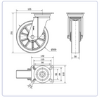 PU aluminium zwenkwiel met topplaat  - 200mm - 800kg Kogellager