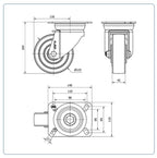 Nylon zwenkwiel met topplaat - 125mm - 600kg Kogellager