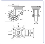 PU aluminium zwenkwiel geremd met topplaat  - 125mm - 500kg Kogellager